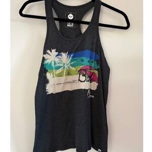Roxy Bali Graphic Racerback Tank Top Gray Surfer Style Womens Size Medium